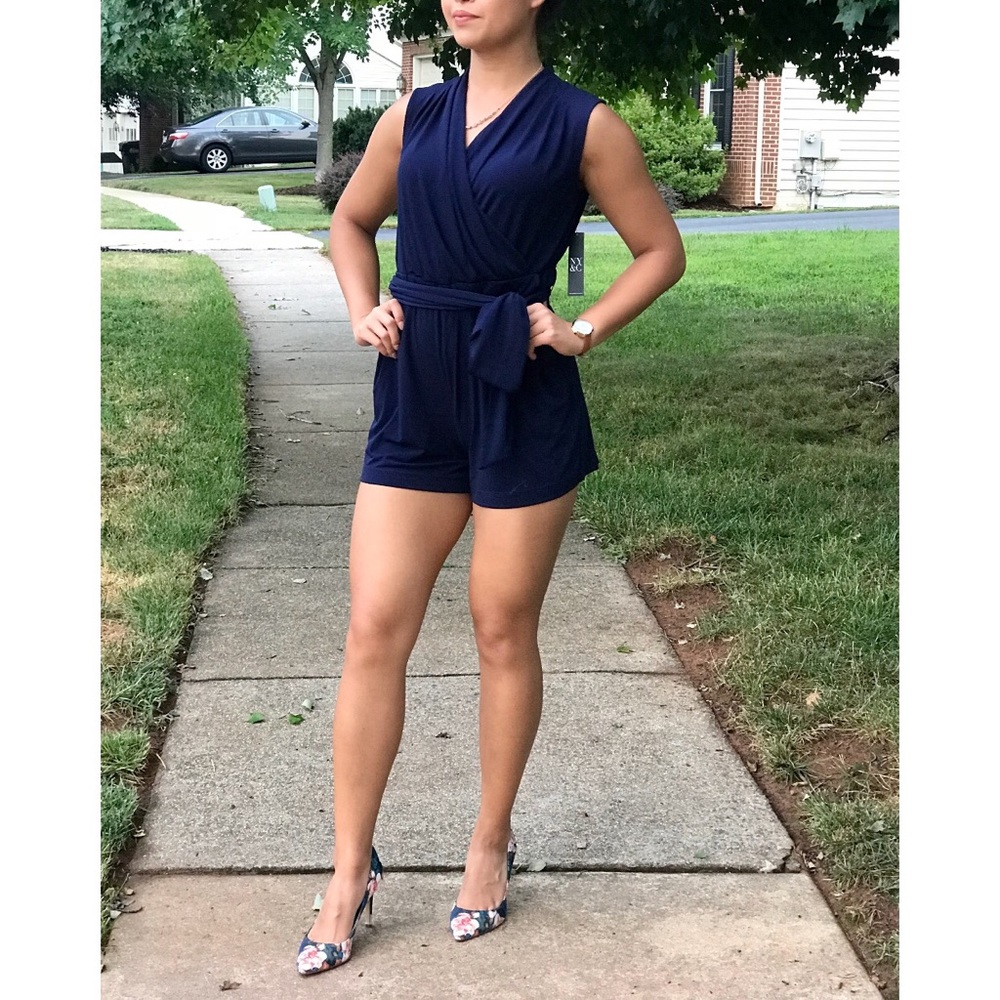 New York & Company NY&Co Navy Blue Tie Romper
